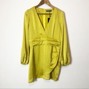 COPY - BOOHOO chartreuse satin wrap mini dress size 8